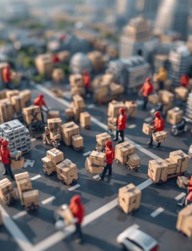 Professional packers loading goods for intercity relocation